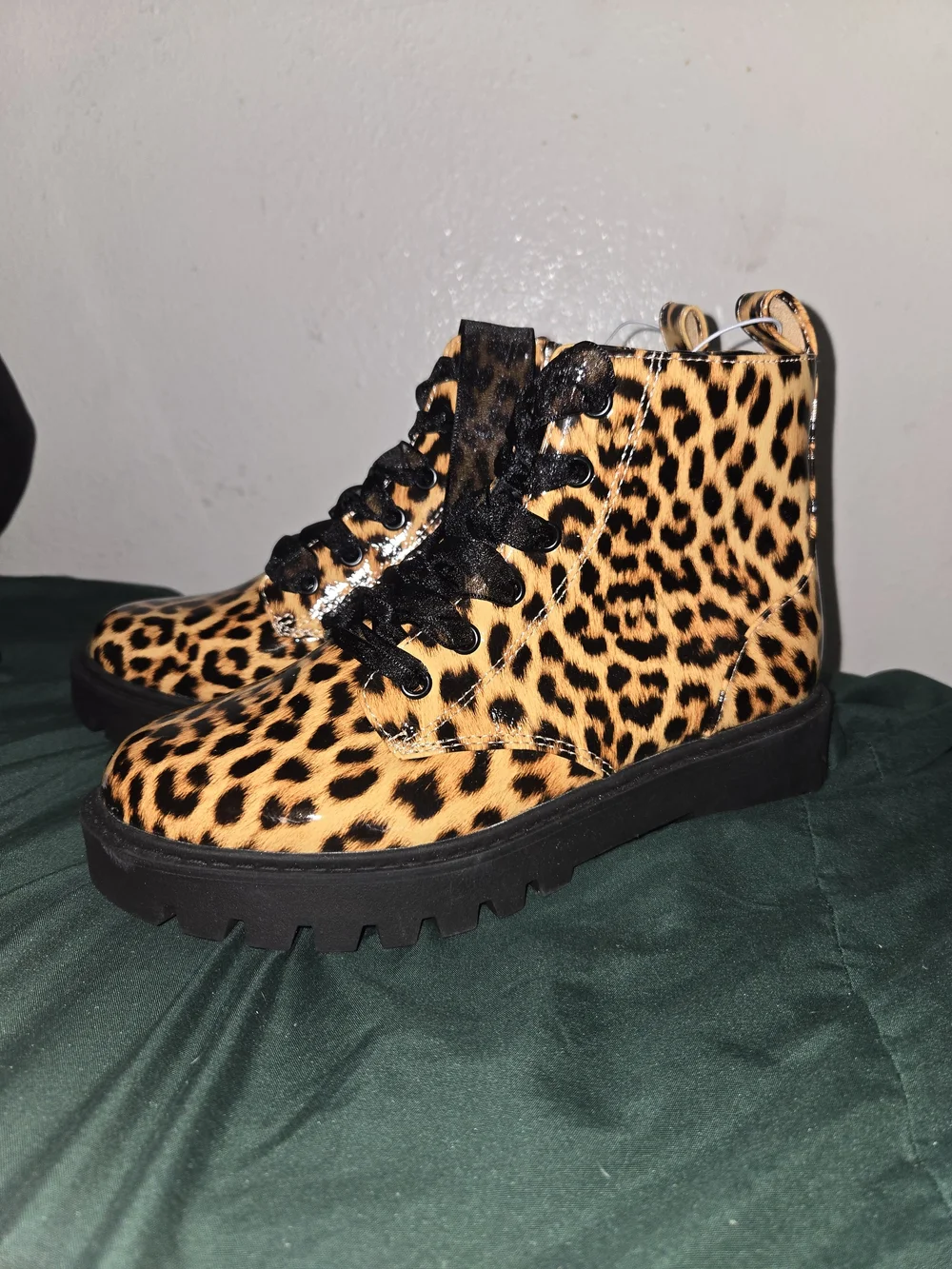 Cat & Jack Leopard Print Girls' Lace-Up Boots — Orange and Black